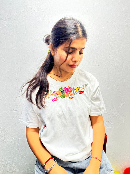 Sparkle Bloom Embroidered T-SHIRT FOR WOMEN