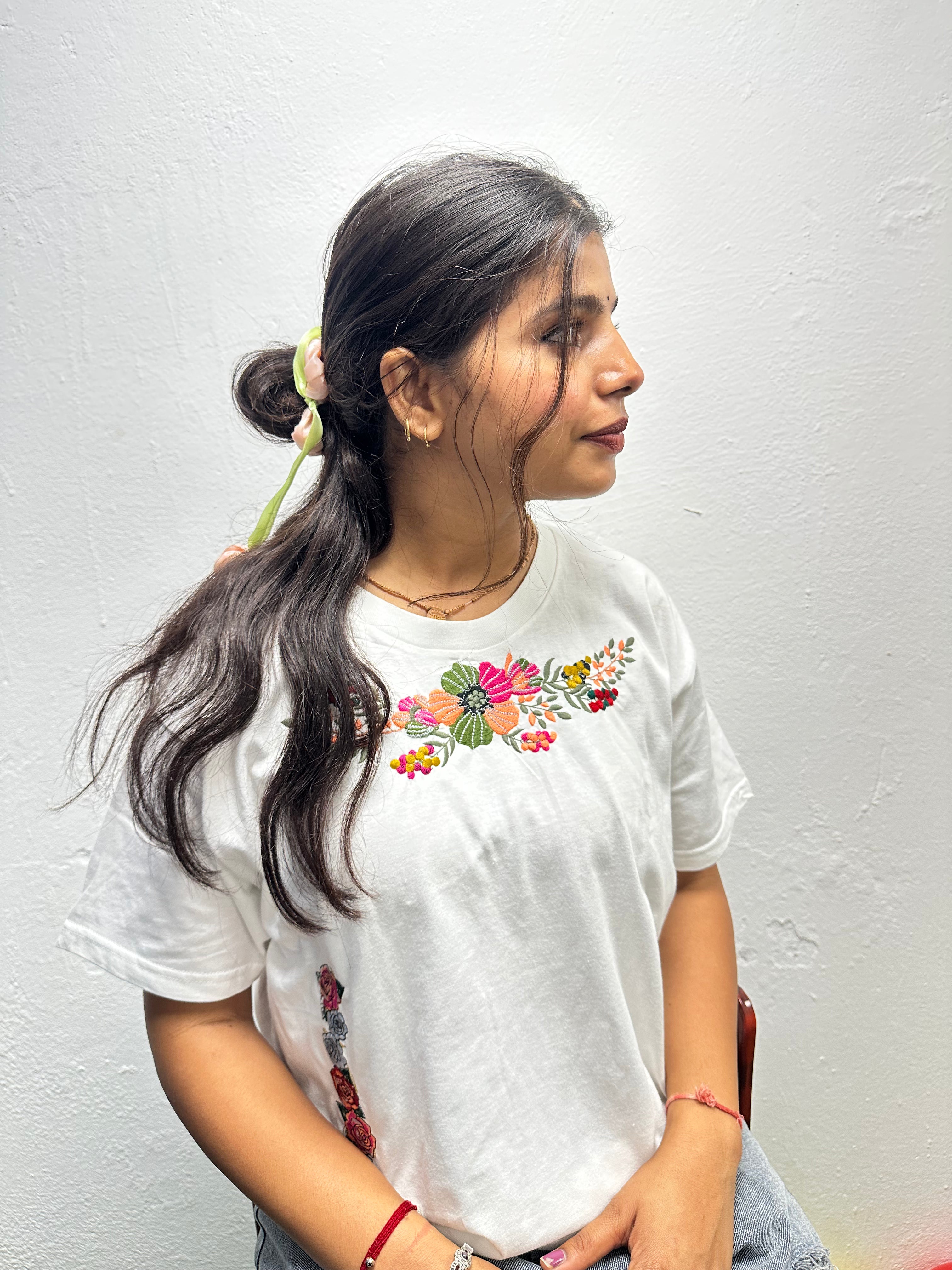 Sparkle Bloom Embroidered T-SHIRT FOR WOMEN