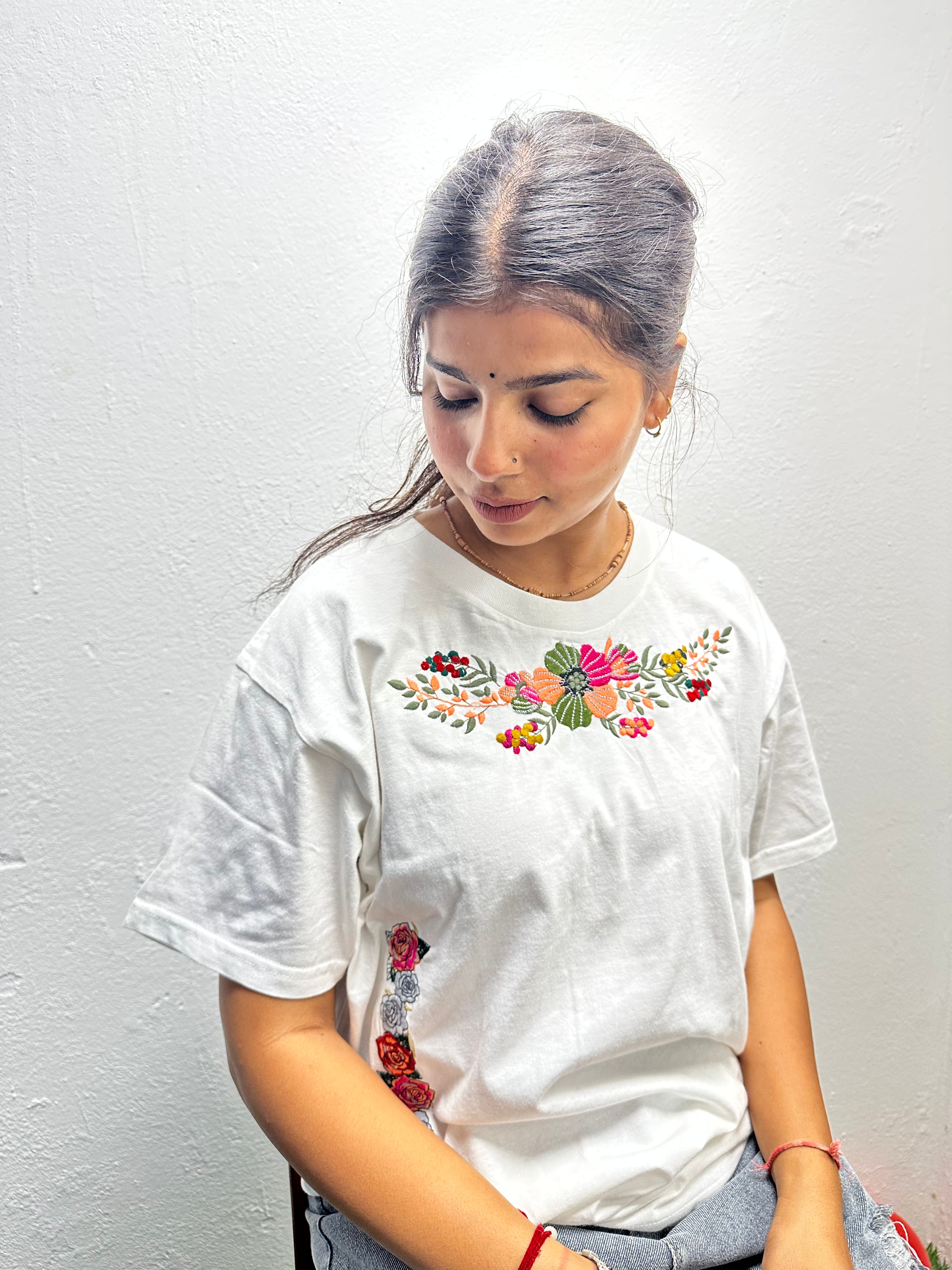 Sparkle Bloom Embroidered T-SHIRT FOR WOMEN